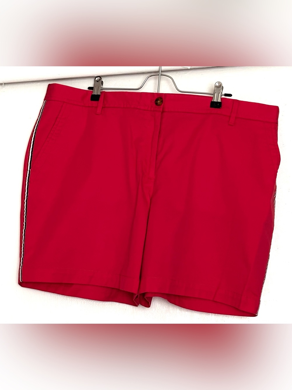 Talbots Relaxed Chino Shorts Red with Navy & White Side Stripe Size 16W